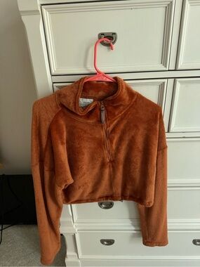 Urban Outfitters Plush Half‑Zip Cropped Sweater - Rust Brown